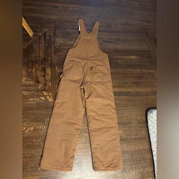 VTG Carhartt duck bib overalls canvas quilt lined brown men's XS double knee - Picture 5 of 7